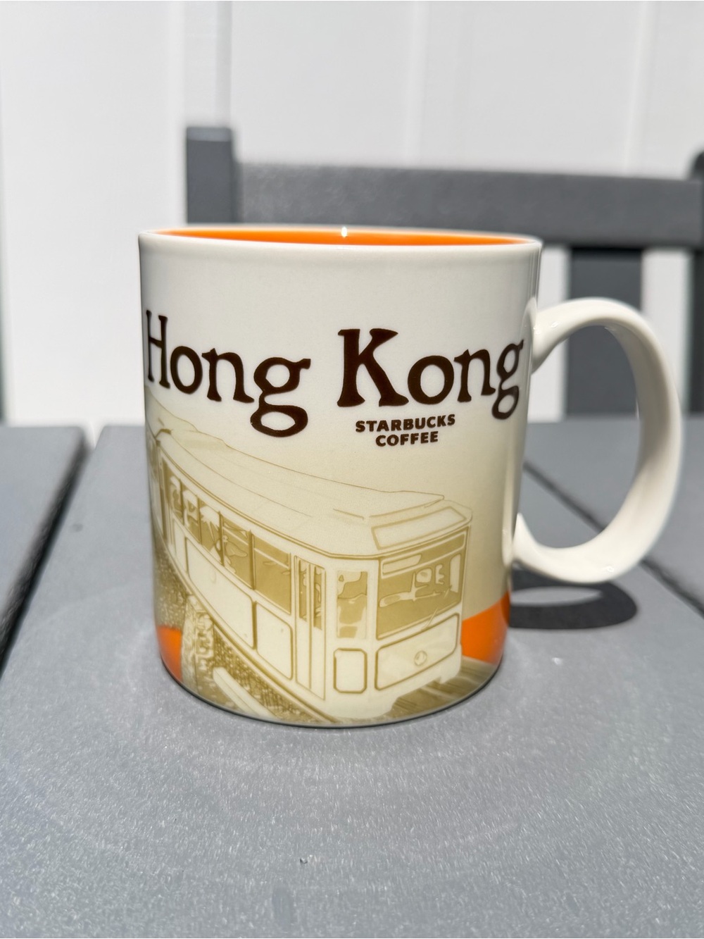 Starbucks Hong Kong Ceramic Coffee Tea Mug 16 oz — White and Orange